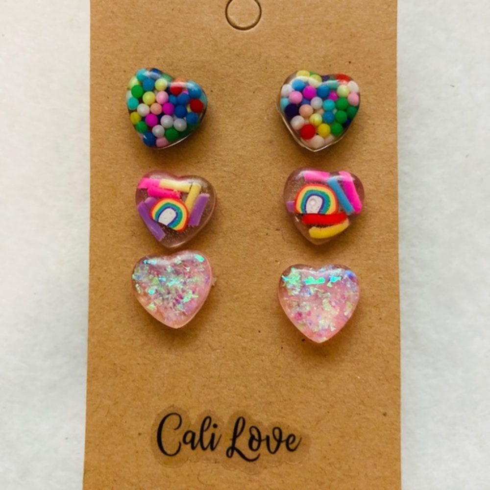 Fun Heart Earrings 3 Pair Pack (New)